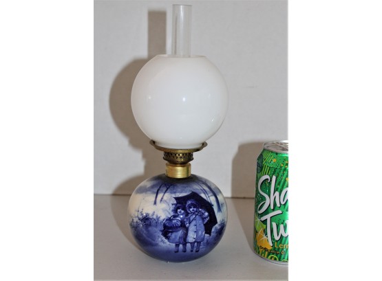 Royal Doulton Flo Blue Miniature Oil Lamp W/White Globe, 10'H  (482)