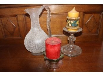 Large HB Pitcher W/Ice Reservoir, Candle On HBG Base, Candle On Oil Lamp Base  (382)