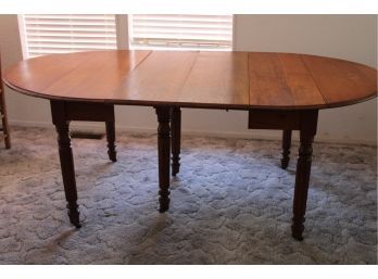 Walnut Oval Drop Leaf Dining Table W/6 Legs(44'x 54') & 2 Oak Leaves (12'), Ca. 1860   (396)