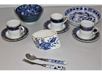 Group Of Antique  Blue/White Dishware  (466)