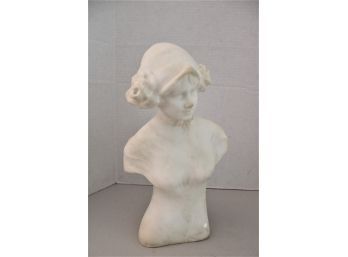 Carved Alabaster Nude Female Bust  (repaired At Neckline)