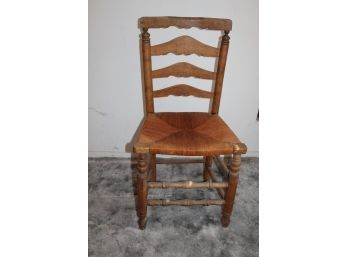 Antique Oak Ladder Back Side Chair W/ Rush Seat, Ex Condition, Ca. 1880, 36'H   (369)