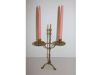 Antique Brass Adjustable 2 Light Candle Stand, Twisted Stem, Claw Feet, 16'H     (355)