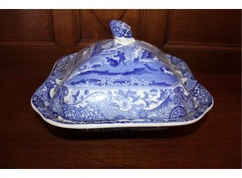 Antique Spode Blue/White Transfer Covered Vegetable Bowl   (436)