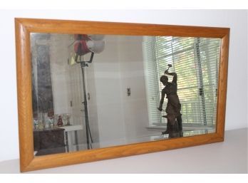 Contemporary Beveled Glass Mirror In Oak Frame, 33'x 19'  (437)
