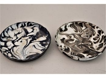 2 Very Old Cast Iron Graniteware Coasters   (487)