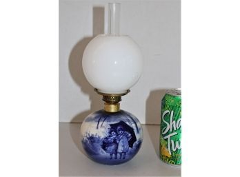 Royal Doulton Flo Blue Miniature Oil Lamp W/White Globe, 10'H  (482)