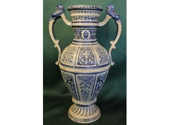 Antique Blue And White Pottery Vase, #342, 12'H     (17)