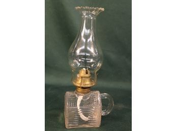 Rare Antique Log Cabin Glass Finger Oil Lamp, 10.5'H   (236)