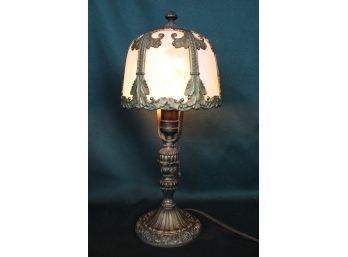 Antique Boudoir Lamp With Bent Glass Panels In Shade, 16'H, Working    (242)