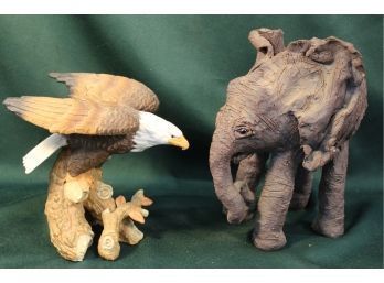 Ceramic 9' Elephant & 6' Porcelain  Eagle Figurines  (275)