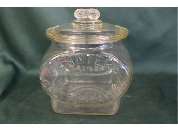 Antique Embossed Clear  Glass Planters Salted Peanut Jar With Lid And Filled With Matches, 9'H  (228)