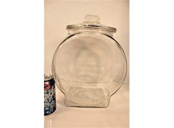 Large Embossed Clear Glass Planter's Peanut Jar With Lid, 12'H    (221)