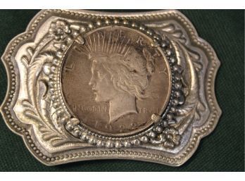 Antique Ornamental Belt Buckle W/1922 Peace Silver Dollar  (264)