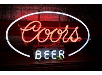 Vintage 2 Color Coors Beer Neon Sign, Red & White, 24'x 14'   (245)