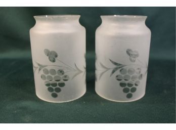 Antique Pair Of Etched Glass Lamp Shades With Grapes, 6'H And 3.5' Collar   (233)