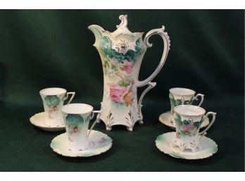 RS Prussia Chocolate Set - Pot & 2 Cups & Saucers W/ 2 Unsigned Cups & Saucers   (274)