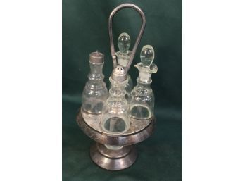 Antique Silver Plated 4 Glass Bottle Castor Set   (135)