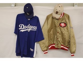 San Francisco Hat & 49ers XL Jacket, LA Dodgers Hat & Dodgers 2XL Shirt  (296)
