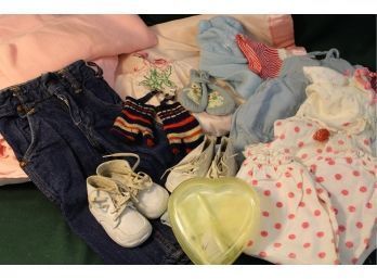 Baby Clothes, Shoes, Crib Blanket And Duster Made With Old Flour Sack  (214)
