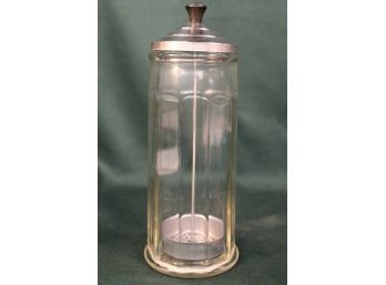 Antique Clear Glass Straw Holder With Insert And Lid , 11.5'H  (224)