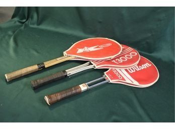 3 Tennis Rackets W/ Covers - Spalding, Wilson, Head    (291)