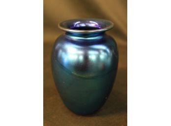 Orient & Flume Signed 1985 Hand Blown Glass Iridescent  Vase, 5'H  (166)