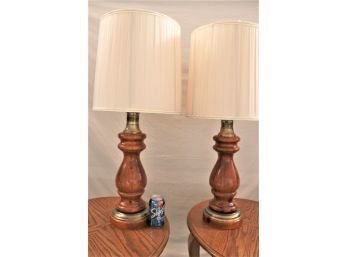 Pair Of Vintage Pine Table Lamps, 32'H   (216)