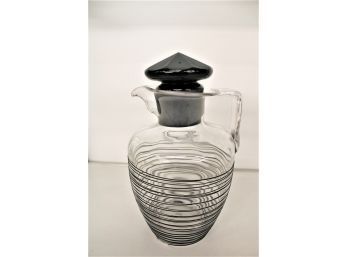 Unsigned Steuben Hand Blown Threaded Glass Carafe/pitcher With Faceted Stopper, 10.5'H  (122)