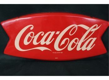 Porcelain On Tin Fish Tail Coca Cola Sign, Ca 1962, 15.5'x 7.25'  (257)