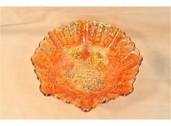 Large Marigold Carnival Glass Grape And Gable Bowl, 9.5'D   (69)