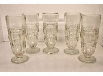 5 Clear Pressed Glass Soda Fountain Glasses, 8'H(220)
