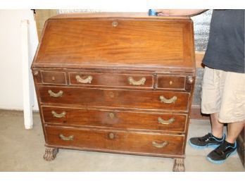 Massive Walnut Early Drop Front Desk, Clawfoot, 7 Drawer With Cubby Hole Interior & Secret Drawers  (48)