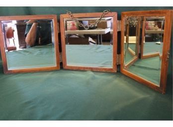 3 Section Oak Folding, Hanging Beveled Shaving Mirror, P. Wilder, 1885, Each Section 11'x 11'   (258)