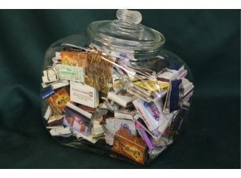 Embossed Lidded Clear Glass 'Pennant Salted Peanut' Jar Filled With Match Books, 9'H    (225)