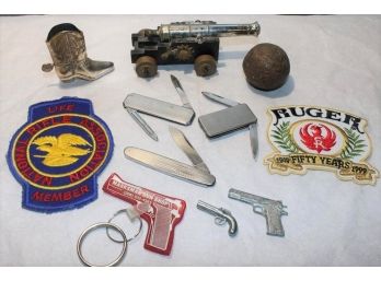 Misc. Lot ~ Mini Cannon, Cannon Ball, Pocket Knives And More