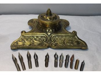Ornate Inkwell And Nibs