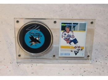 Jeff Friesen Hand Autographed Hockey Puck & Trading Card