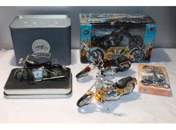 1:18 Scale Harley Davidson Motorcycles, Harley Desk Clock By 'Relic' .....