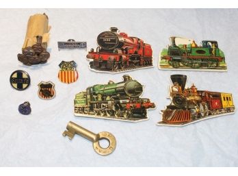 Railroad Collectibles ~ Southern Pacific Switch Key, 1929 Railroad Date Nails, Pins Etc
