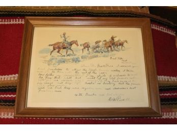 Vintage Charles Russell 1919 Letter To Great Falls Print