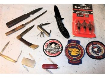 Sportsmans Lot ~ Knives, Hunting Broadheads And Patches