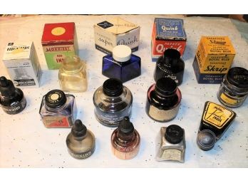 Collection Of  Vintage Ink Bottles With Boxes