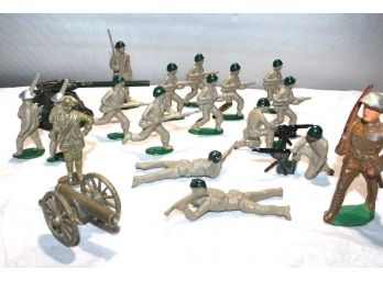 Vintage Lead Soldiers, Cannon And Gun