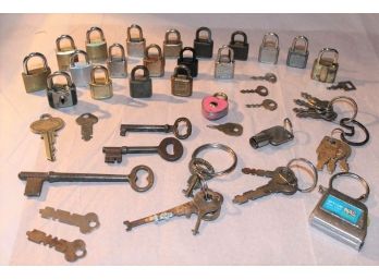 Miniature Padlocks  And A Variety Of Old Keys