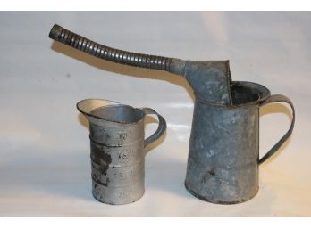 2 Old Metal Spout & Funnel Cans