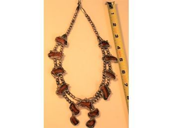 Antique Silver And Coral  Squash Blossom Necklace, 19' (144)