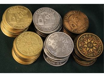 Group Of 60 CM Dickers Inc. Gift Coins - 20@$25.00, 20@ $10.00, 20@ $5.00    (217)