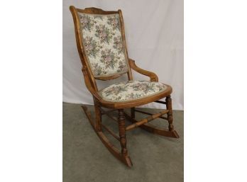 Antique Black Walnut Upholstered Victorian Rocking Chair W/shaped Hip Rests, Ca. 1890, 34'H    (312)