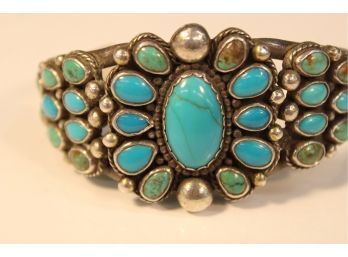 Antique Navajo Sterling & Turquoise Cuff Bracelet, Sgnd ES Becay(166)